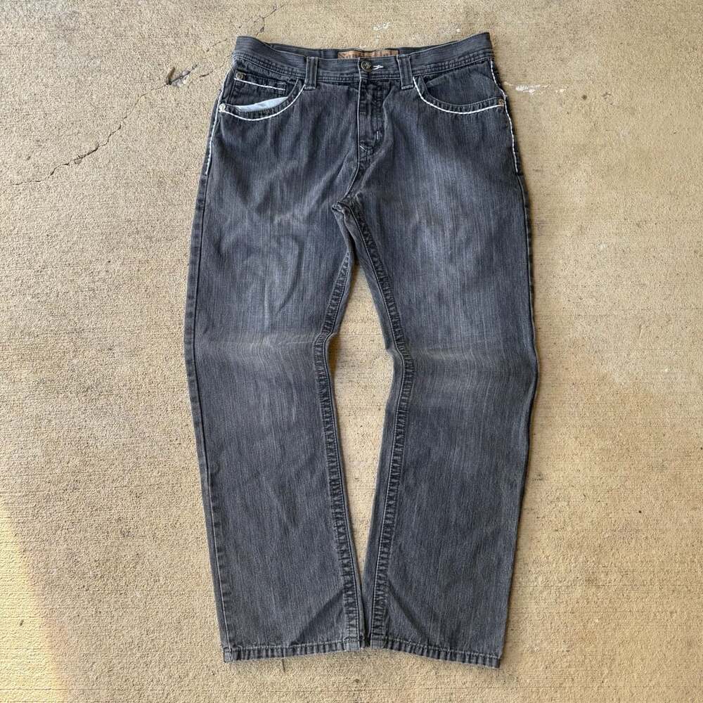 Southpole Jeans Size 36 Black Denim Embroidered Flap Pocket Y2K